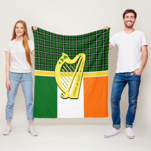 Irland Tartan, Irland flagga, Celtic harp shamrock Fleecefilt
