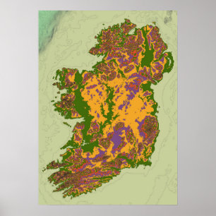 Irland topografisk karta poster
