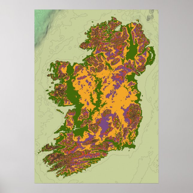 Irland topografisk karta poster (Framsidan)