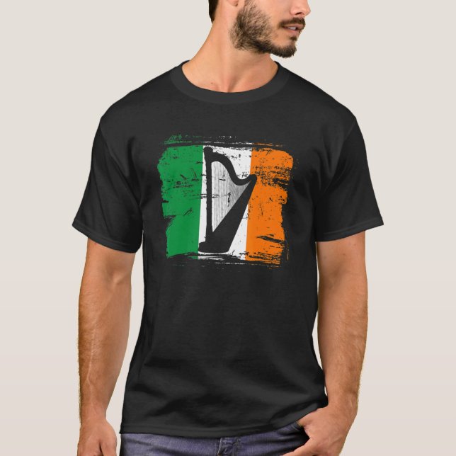 Irland Trad Music Harp Irish Flagga Harpist Irelan T Shirt (Framsida)