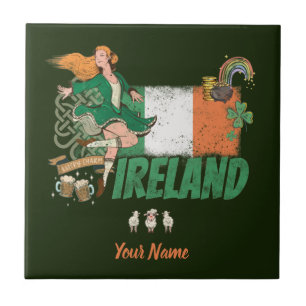 Irland Vintage Flag St. Patrick's Day Retro Kakelplatta