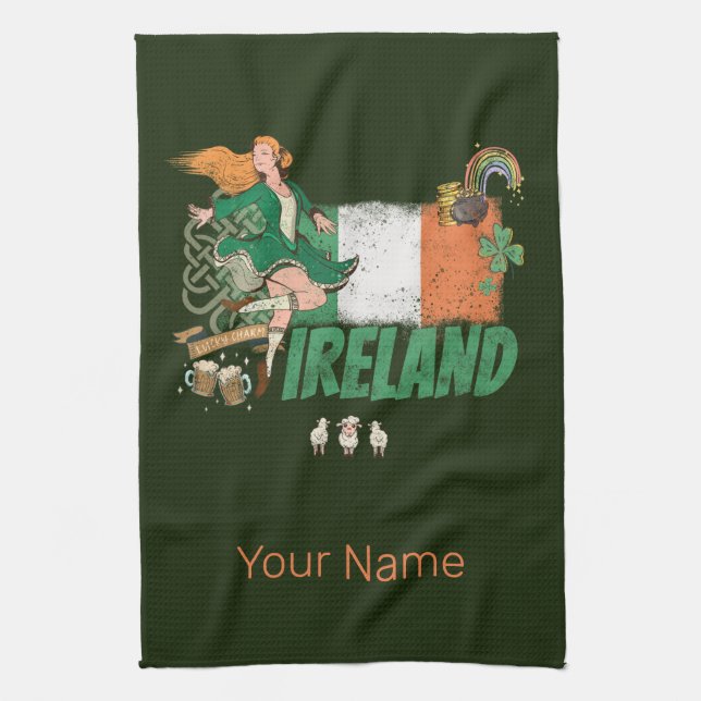 Irland Vintage Flag St. Patrick's Day Retro Kökshandduk (Vertikal)