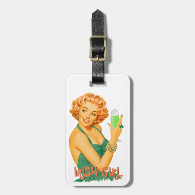 IRLÄNDARE RESER MÄRKREN, IRLÄNDSK FLICKA+ GRÖN BAGAGEBRICKA (Vertikal Framsida)