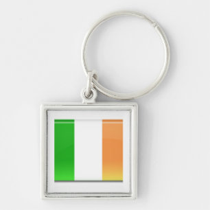 Irlands Flagga Keychain Fyrkantig Silverfärgad Nyckelring
