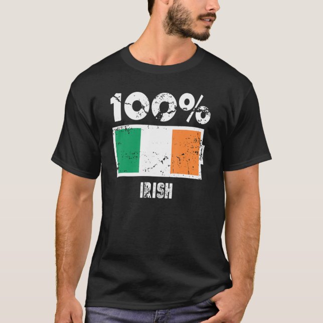 Irlands Flagga Support 100 Irish Battery Power T Shirt (Framsida)