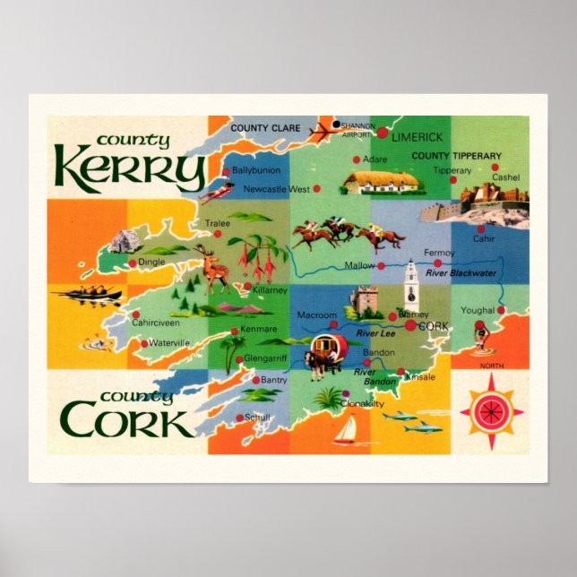 Irlands Kerry & Kork Karta Print Poster (Framsidan)