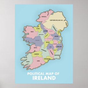 Irlands politiska Karta. Poster