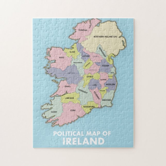 Irlands politiska Karta. Pussel (Vertikal)