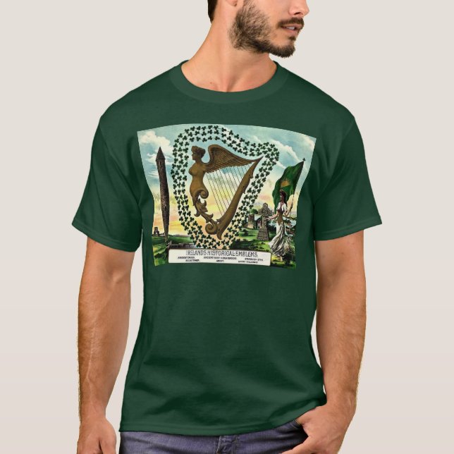 Irlands Pride Irlands Emblems guldharp klöver T Shirt (Framsida)