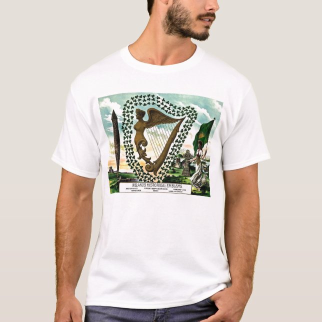 Irlands Pride Irlands Emblems guldharp klöver T Shirt (Framsida)