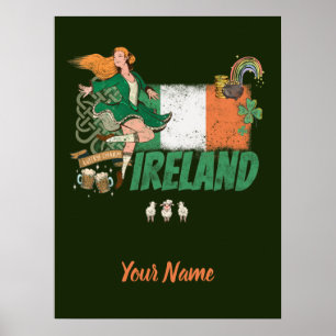 Irlands vintage flagga St. Patrick's Day souvenir Poster