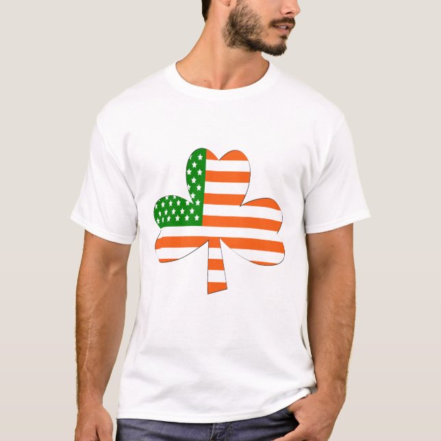 Irländsk amerikanShamrock (grönt, vit & orangen) Tee (Framsida)
