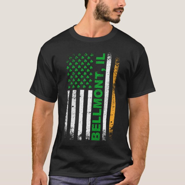 Irländsk amerikansk flagga BELLMONT, IL T Shirt (Framsida)