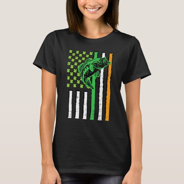 Irländsk amerikansk flagga fiske fisk St Patricks  T Shirt (Framsida)