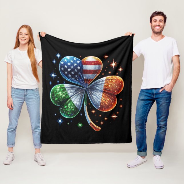 Irländsk amerikansk flagga ST PATRICKS DAY Fleecefilt (På plats)