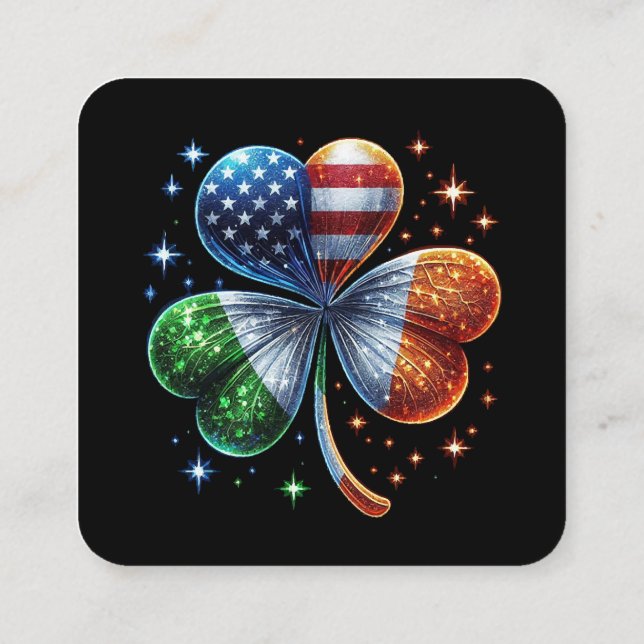 Irländsk amerikansk flagga ST PATRICKS DAY Fyrkantigt Visitkort (Baksida)