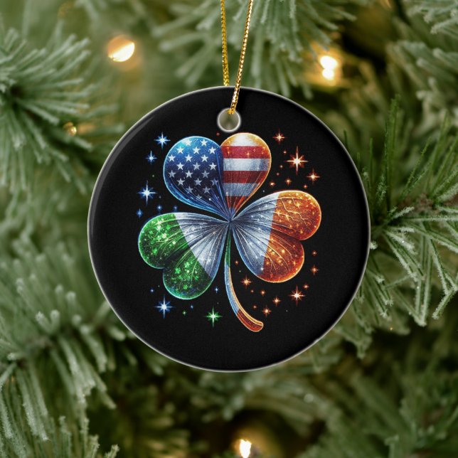 Irländsk amerikansk flagga ST PATRICKS DAY Julgransprydnad Keramik (Träd)