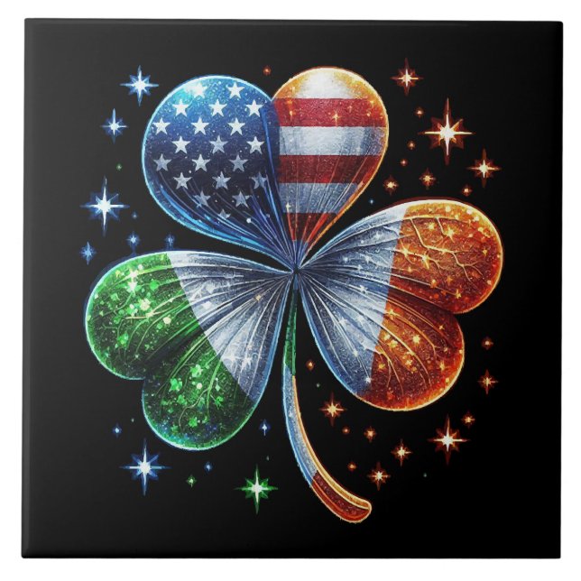 Irländsk amerikansk flagga ST PATRICKS DAY Kakelplatta (Framsidan)