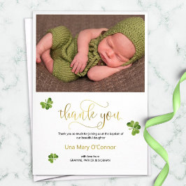 Irländsk baby Shamrock Tack dop, grön guld Kort