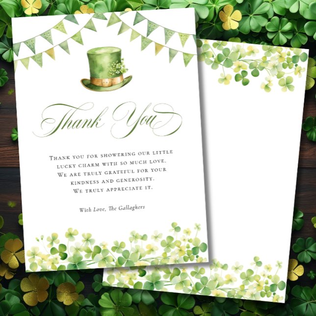 Irländsk baby shower för St. Patrick - grön shamro Tack Kort (Irish St Patrick's Baby Shower Green Shamrock Thank You Card)
