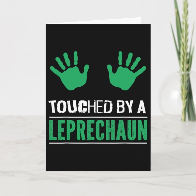 Irländsk Berörd Av En Leprechaun Rolig Patricks Da Kort (Framsida)