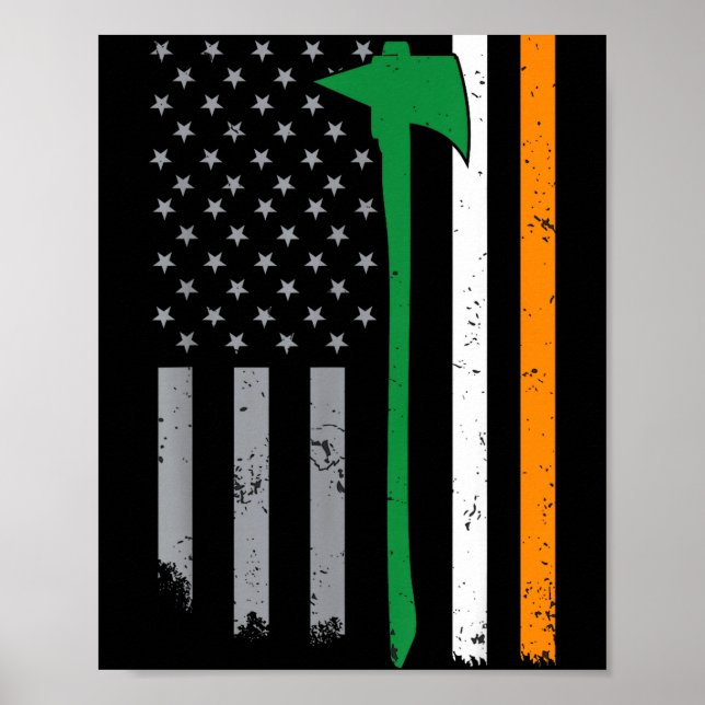 Irländsk brandman amerikansk flagga cool St Patric Poster (Framsidan)