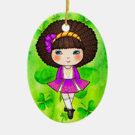 Irländsk dansflicka i den violetta klänningen julgransprydnad keramik