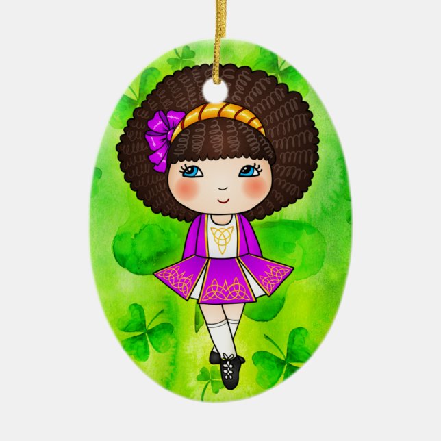 Irländsk dansflicka i den violetta klänningen julgransprydnad keramik (Framsidan)