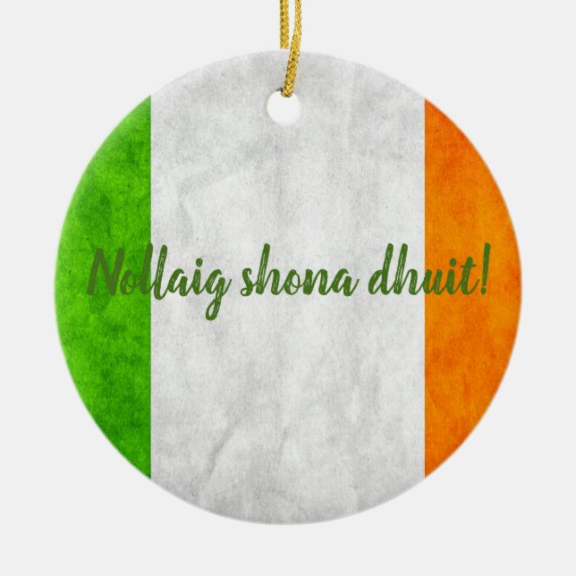 Irländsk dhuit för flaggaNollaig shona! Julgransprydnad Keramik (Framsidan)