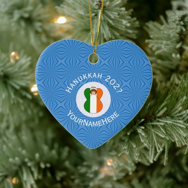 Irländsk flagg Hanukkah ängel namn år hjärta Julgransprydnad Keramik (Träd)