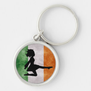 Irländsk flagga Keychain för irländsk dansare Rund Silverfärgad Nyckelring