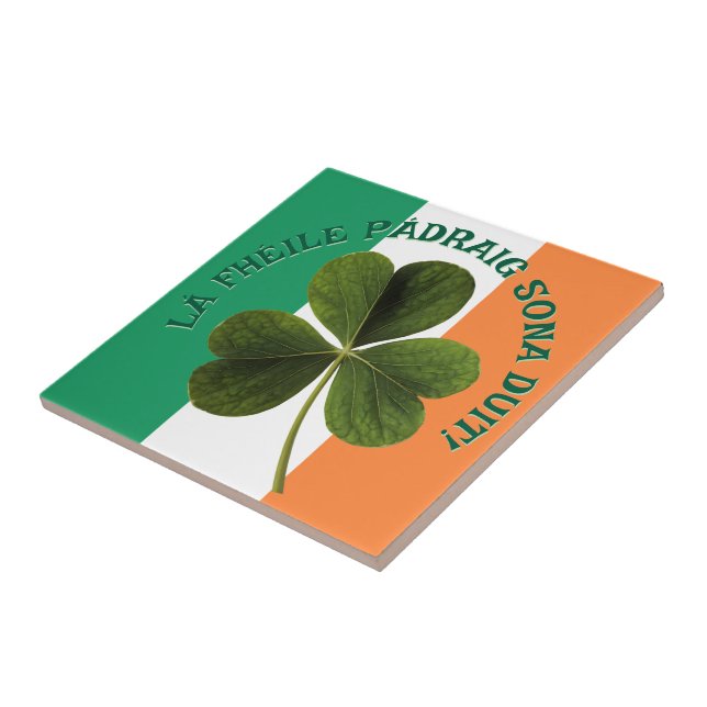 Irländsk flagga Shamrock Lá Fhéile Pádraig Sona Kakelplatta (Sidan)