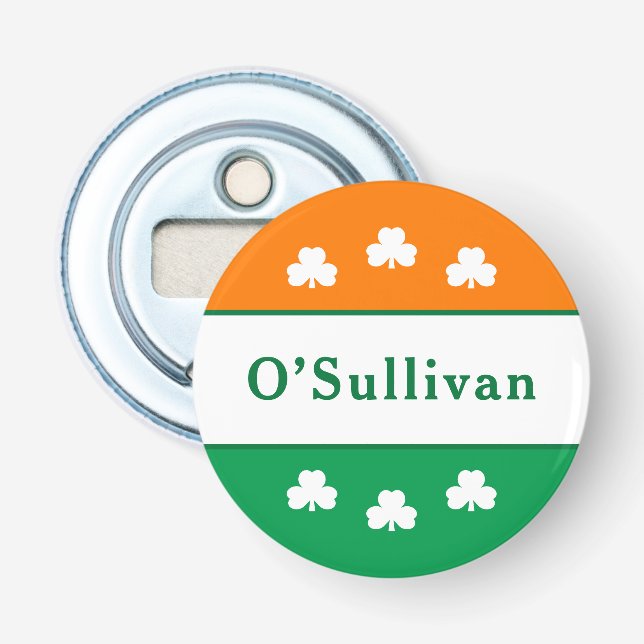 Irländsk flagga Shamrock Monogram Efternamn Flasköppnare (Framsidan)