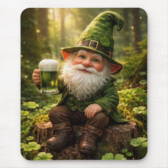 Irländsk Gnome Med Grönt Öl Musmatta (Framsidan)