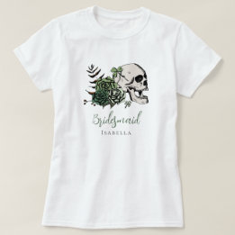 Irländsk gotisk grön dödskalle och rosar brudtärna t shirt