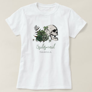 Irländsk gotisk grön dödskalle och rosor brudtjejs t shirt