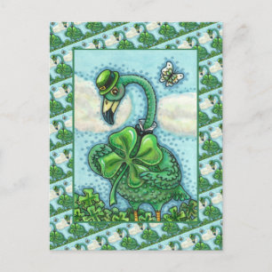 IRLÄNDSK GRÖN FLAMINGO, SÖT GLAD ST. PATRICKS DAG HELG VYKORT