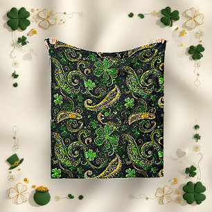 Irländsk grön guld Paisley Shamrock-mönster Fleecefilt