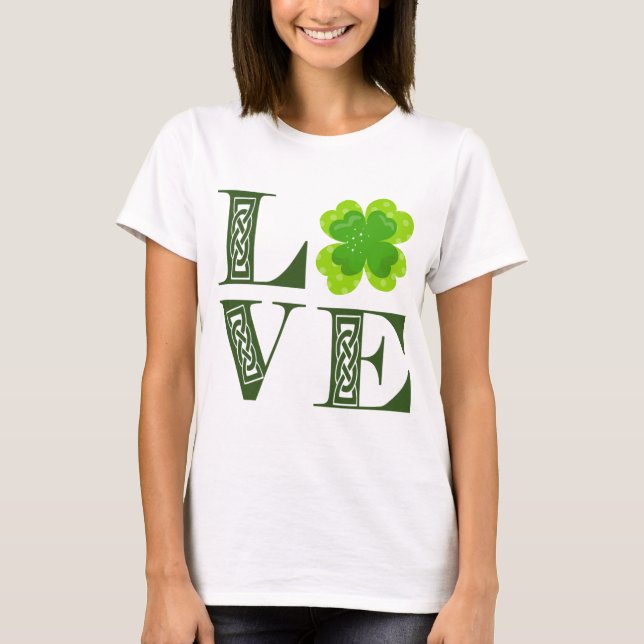 Irländsk grön klöver Shamrock Celtic Knut Kärlek T Shirt (Framsida)