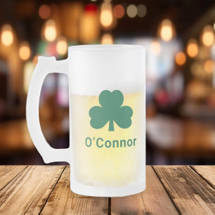 Irländsk grön Shamrock anpassad efternamn Frostat Ölglas