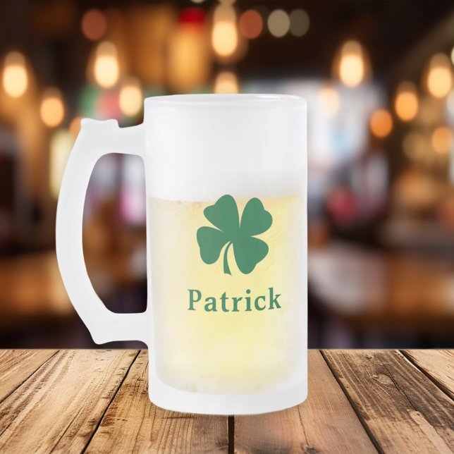 Irländsk grön Shamrock Anpassat Förnamn Frostat Ölglas (Skapare uppladdad)