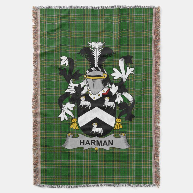 Irländsk Harman Coat of Arms familjevapen Irland Filt (Framsidan Vertikal)