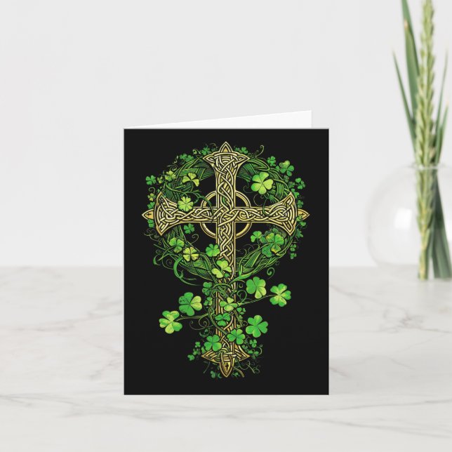 Irländsk harpa Celta kors knut Klöver St Shamrock Kort (Framsida)