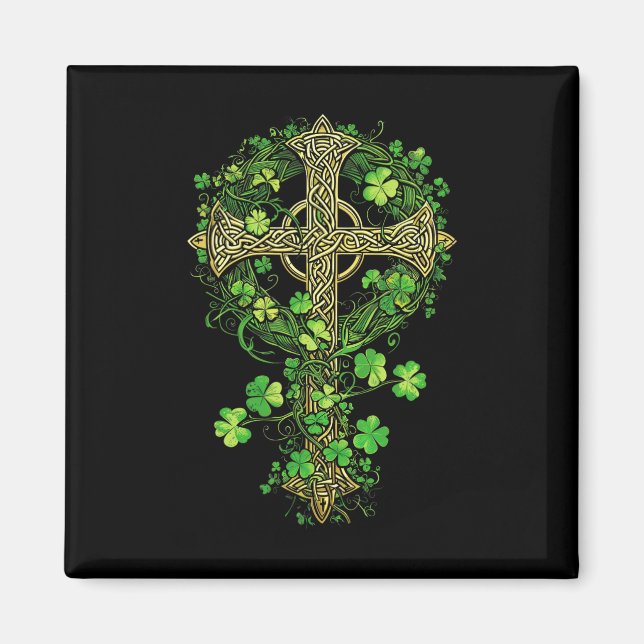 Irländsk harpa Keltisk korsknut Klöver St Shamrock Magnet (Framsidan)