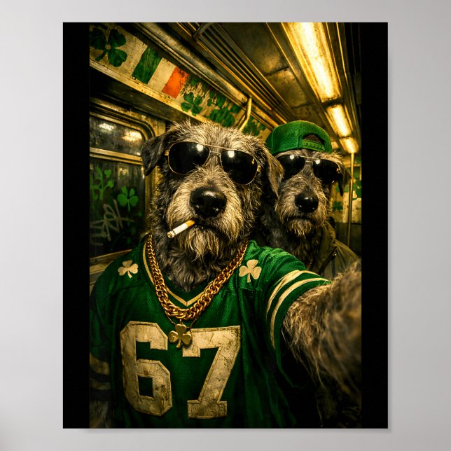 Irländsk irish wolfhound selfie st. patricks dag r poster (Framsidan)