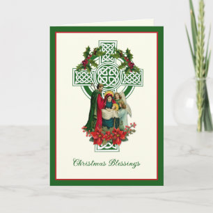 Irländsk julfruskrin Jungfru Maria Jesus Poinsetti Helgkort