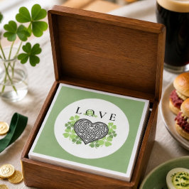 Irländsk KÄRLEK Shamrock & keltisk knut hjärta pap Pappersservett