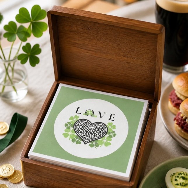 Irländsk KÄRLEK Shamrock & keltisk knut hjärta pap Pappersservett (Skapare uppladdad)