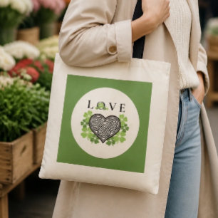 Irländsk KÄRLEK Shamrock & Keltisk Knut Hjärtat Tygkasse
