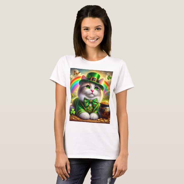 Irländsk Katt Leprechaun Katt Älskare T-Shirt (Hel framsida)